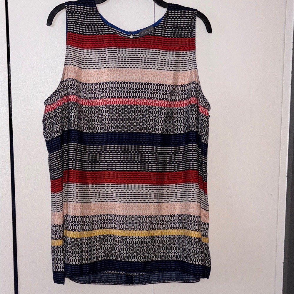 Vince Camuto Moroccan Tile Striped print Sleeveless Blouse size XL